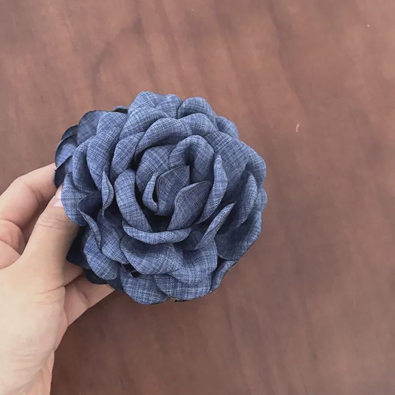 

2024 Большая заколка для волос с синей джинсовой розой для женщин