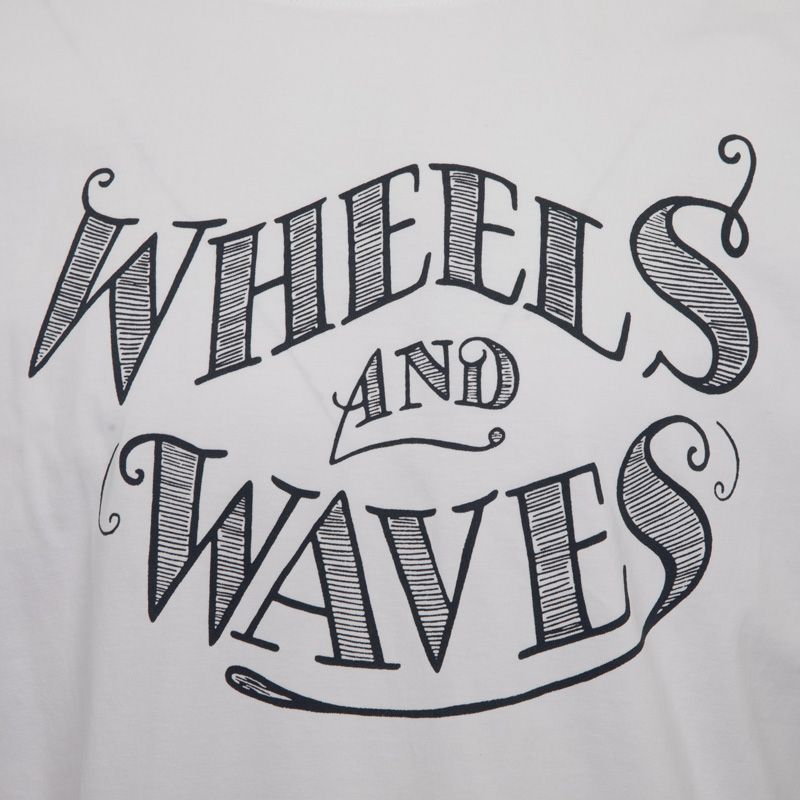 Men's Navy Blue Manuscript Print Short-sleeved T-shirt WHEELS AND WAVES