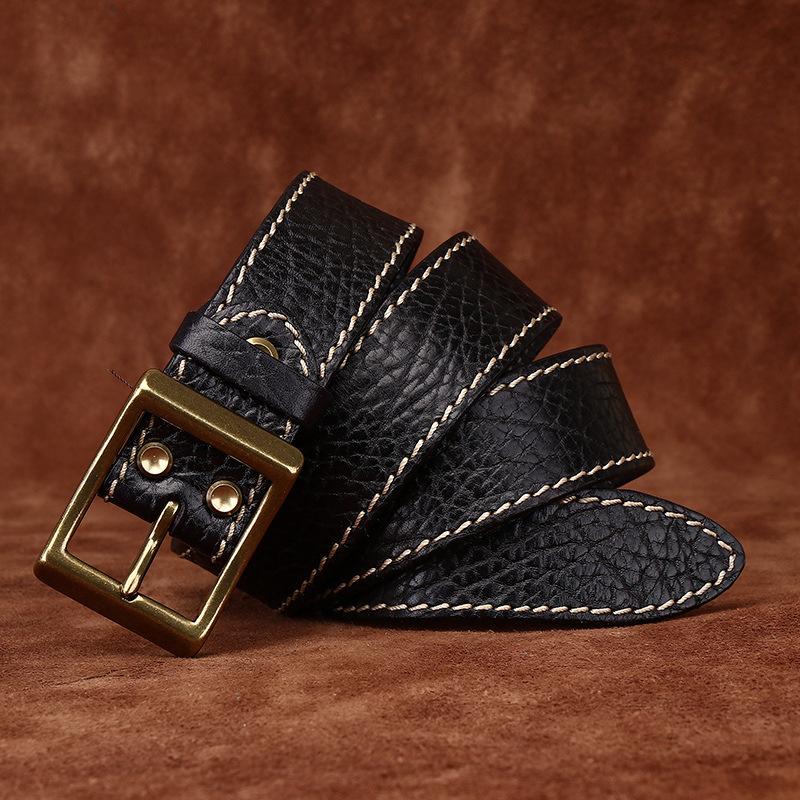 Pogrubiony pasek ze skóry retro bizona, wzór, męska, oryginalna skóra bydlęca, szorstki wzór, pierwsza warstwa, szorstka osobowość, twardy facet, tłoczony pasek męski