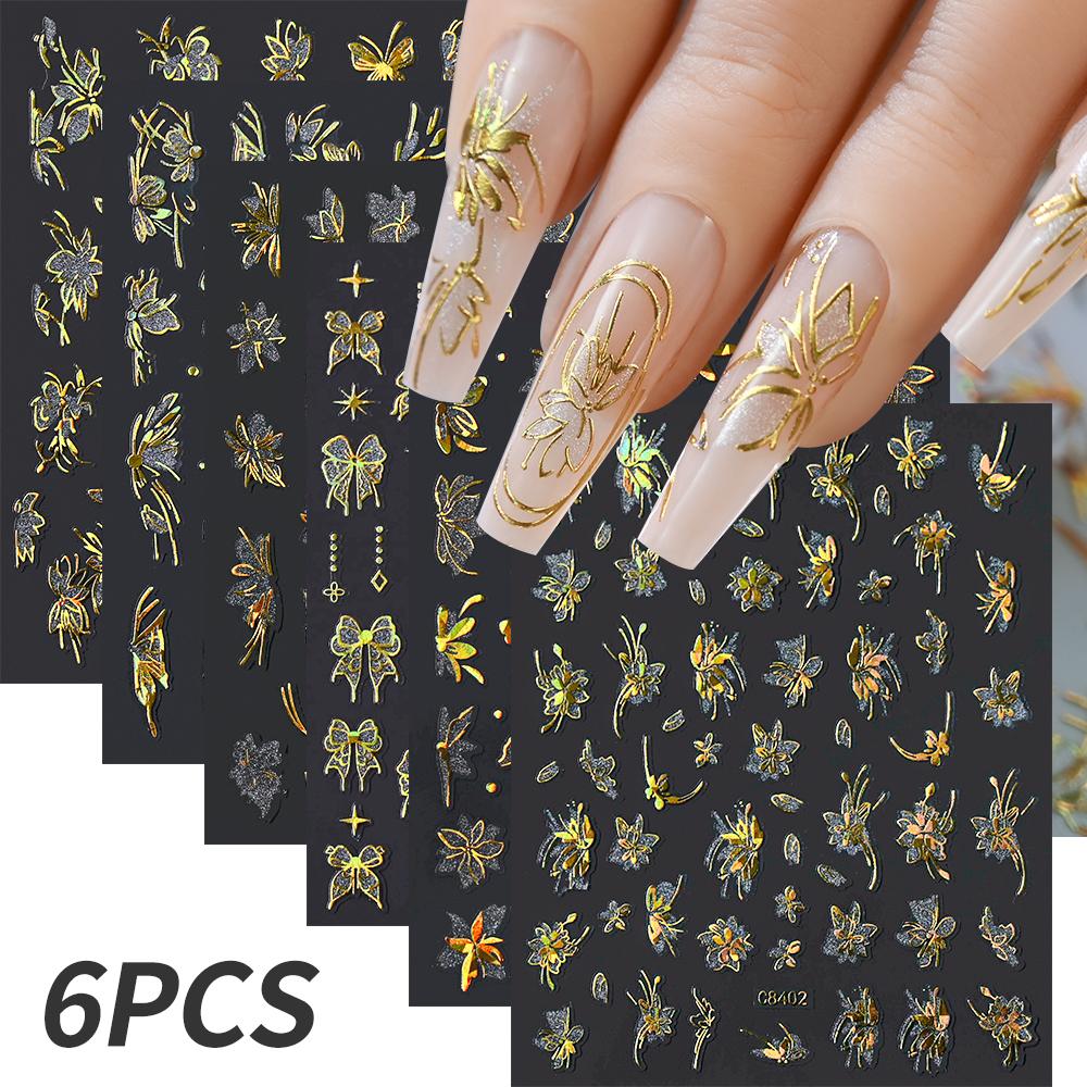 6pcs/set High Gloss Reflective Nail Sticker Gold Silver Aurora Wave Lines 3D Self-Adhesive Nail Art Decal Design Manicure Tool