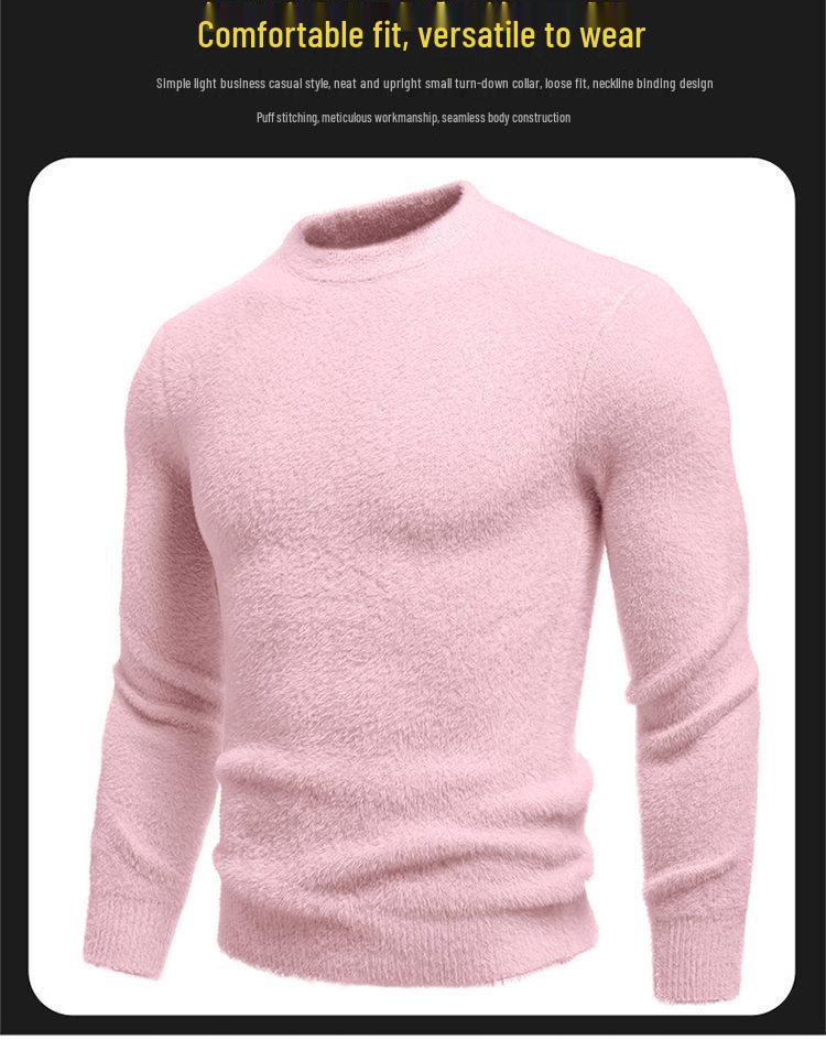 2025 Winter Men's Faux Mink Fur Round Neck Pullover Knitwear - Youth Fashion Casual Base Layer