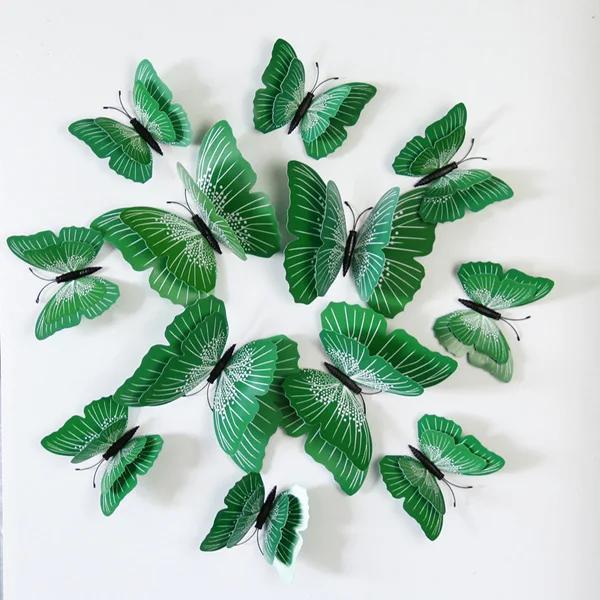 12 Peças Sete Cores Sólidas Camada Dupla Borboleta 3D Adesivo de Parede Para Casamento Decoração de Casa Borboletas Magnéticas Adesivos de Geladeira