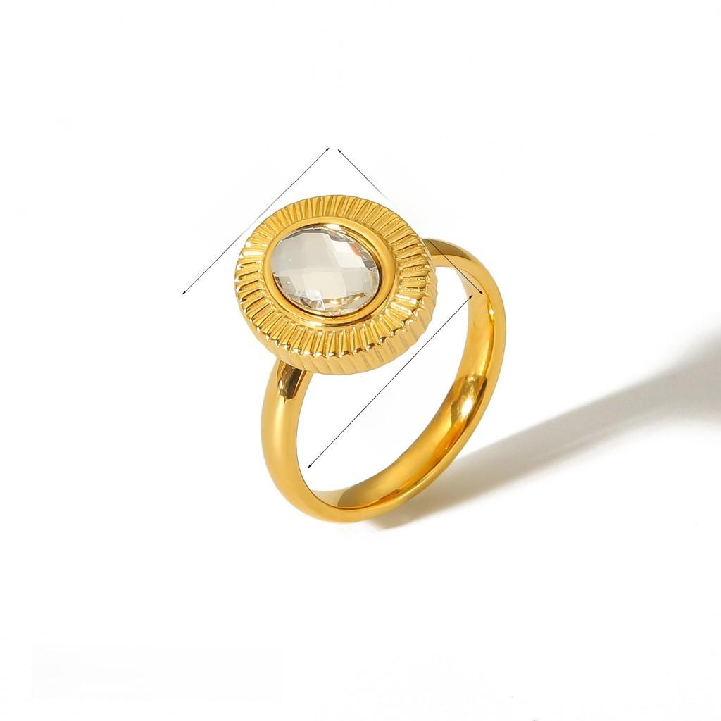 Geometric Titanium Steel Ring For Women With Zircon Stone Elegant Fashion Jewelry