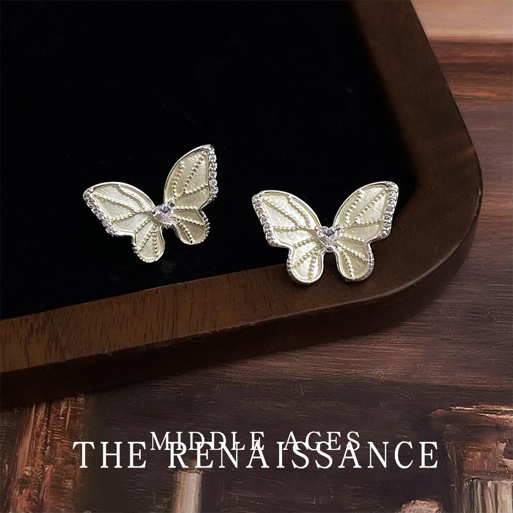 Enamel drop glaze zircon butterfly stud earrings literary retro earrings elegant earrings women