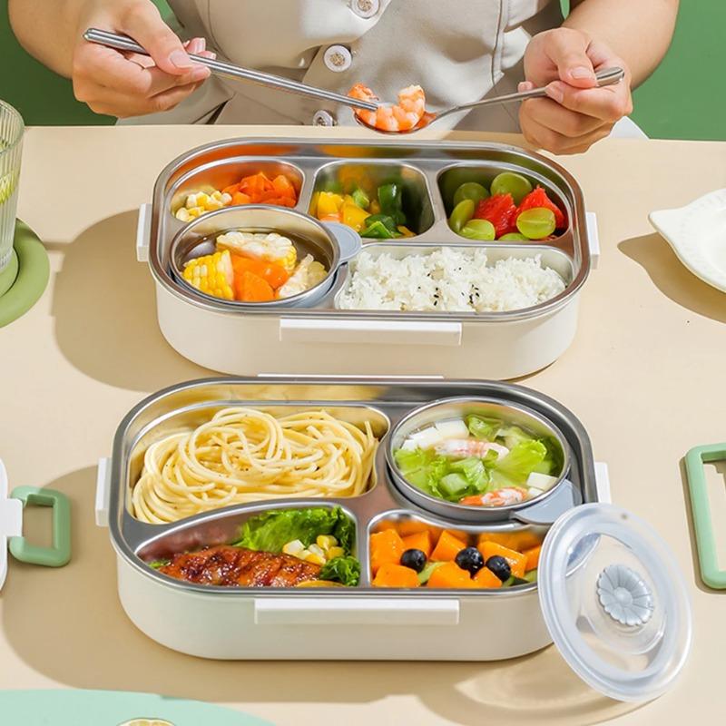 Stainless Steel Thermal Lunch Box Microwave Safe 2/4/5 Grids with Cutlery Set Panda for Adults Kids for Children School Picnic