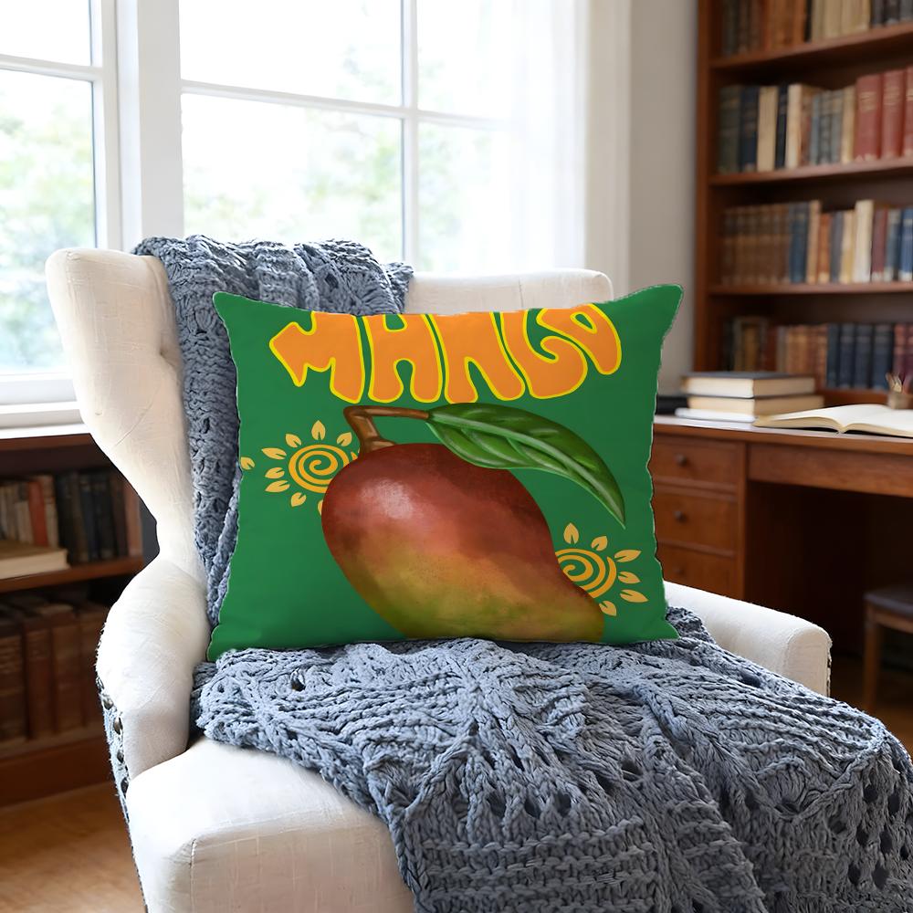 Mango Llustration Cushion Cover Anti-Dust Mite Short Plush Pillowcase - Invisible Zipper Silky Soft Sofa Cushion Cover