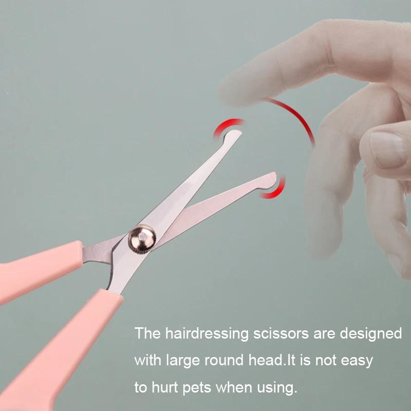 Tesoura para pelos de animais de estimação Tesoura para tosa de cães Tesoura de aço inoxidável Tesoura para animais de estimação Tesoura para corte de pelos de animais Pés Aparador de pelos de orelhas Pontas arredondadas de segurança