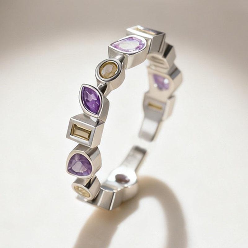 

925 Sterling Silver Rings for Women Couple Minimalist Purple Zircon Ring Fine CZ Jewelry Birthday Gift Prevent Allergy resizable
