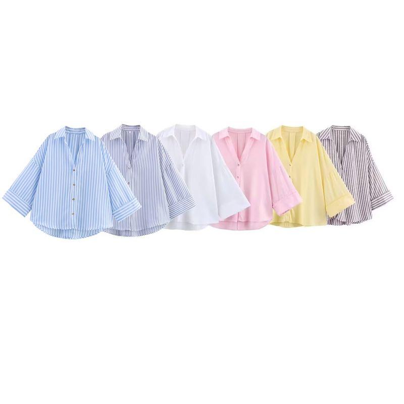 Kaslead New Arrival Women's Fashion Style Fashion All-Match Minimalist Blended Wide Sleeve Shirt 2363801
