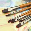 6 Pcs Set Wood Short Pole Wine Red Nylon Hair Watercolor Painting Brush 4 Kinds of Pen Point Optional Oil Paint Pen Art Supplies
