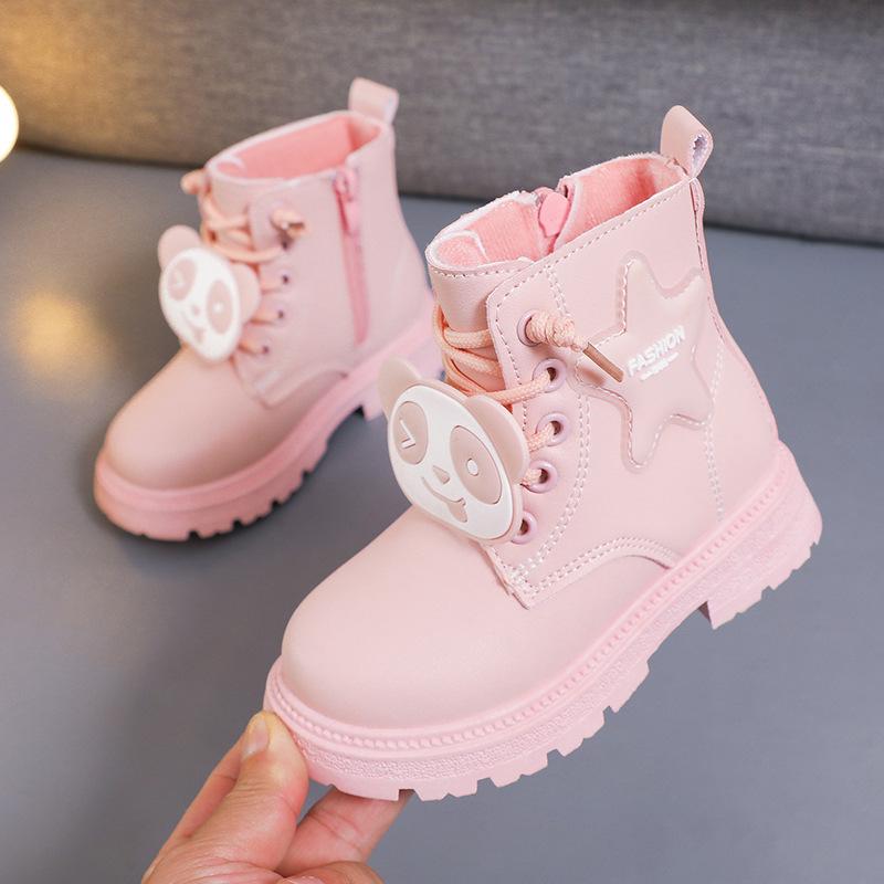 

Дитячі шкіряні чоботи, короткі чоботи, чоботи Martin, міцні, дихаючі, водонепроникні, британський стиль для дівчаток. 33 рожевий