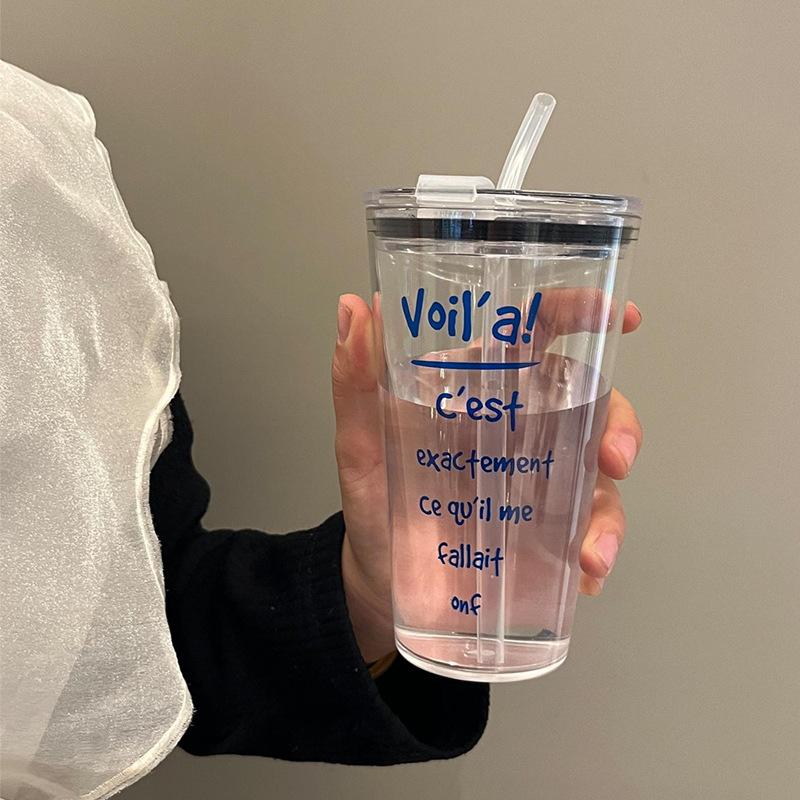 1PC Bow Printed Plastic Water Bottle with Straw and Lid Coffee Cup Tumbler Beverage Transparent Cold Drinks Beverage DrinkingCup