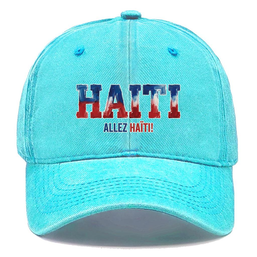 "HAITI" "ALLEZ HAITI" Flag Printed Sun Hat , Adjustable Baseball Cap Inelastic Sporting All-season Solid Color Sun Hat