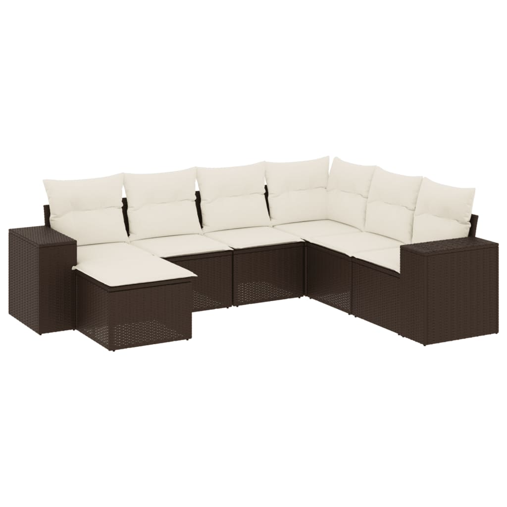 vidaXL 7 Piece Garden Sofa Set with Cushions Brown Poly Rattan