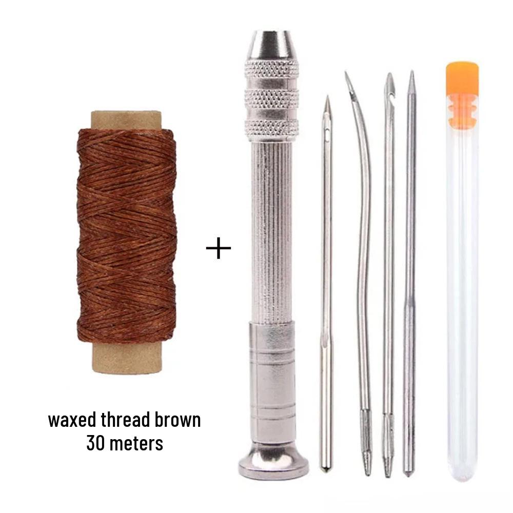 Premium Stainless Steel Shoe Repair Awl & Crochet Hook with Nylon/Waxed Thread for Leather Sewing