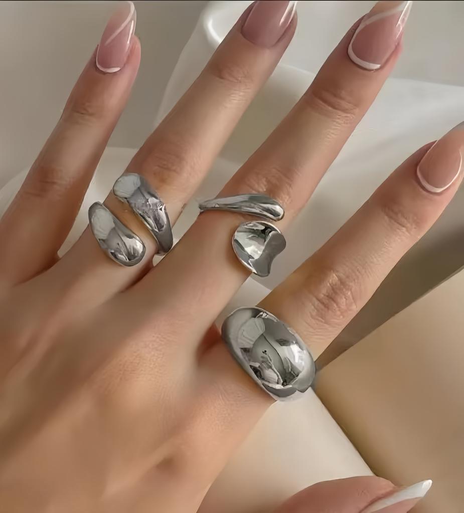 2025 New 6PCS Punk-Style Alloy Electroplated Irregular Exaggerated Flower Ring For Women Elegant Baroque Limited Pearl Ring Jewe