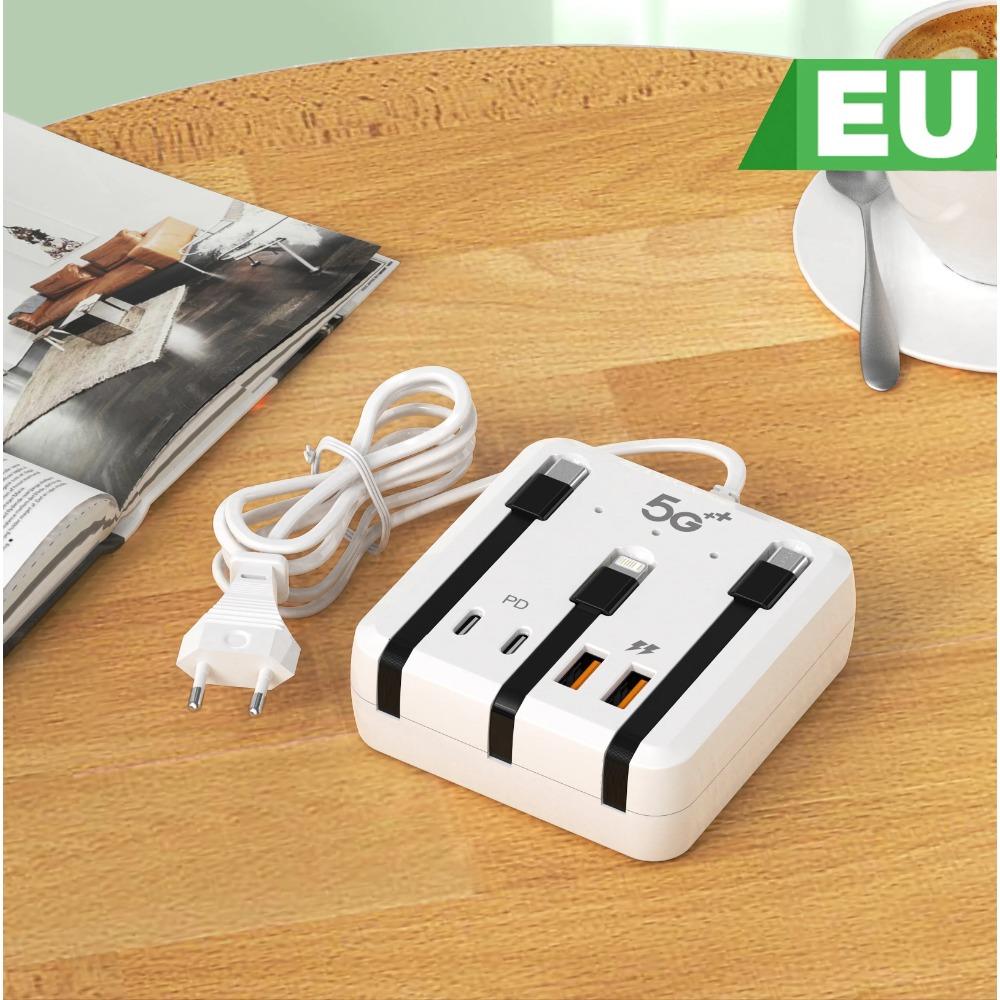 Încărcător USB cu încărcare rapidă, 66W, 4 porturi, pentru călătorie, cu priză, adaptor de cablu tip C pentru iPhone 14 15, Xiaomi, Samsung