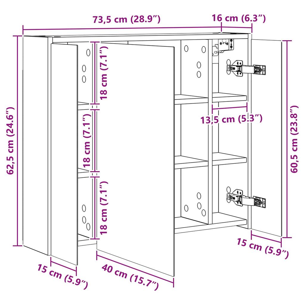 Bathroom Mirror Cabinet Sonoma Oak 73.5 x 16 x 62.5 cm