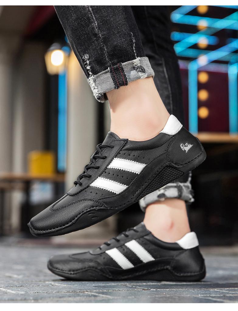 New Shoes for Men Genuine Leather Casual Sport Shoes Fashion Striped Lace-up Sneaker Soft Sole Lightweight Loafers 38-48