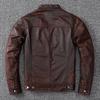 Chinesische Größe Vintage braun Mantel klassische Biker Stil kurze schlanke echte Lederjacke Männer Casual Ledermantel Herbst