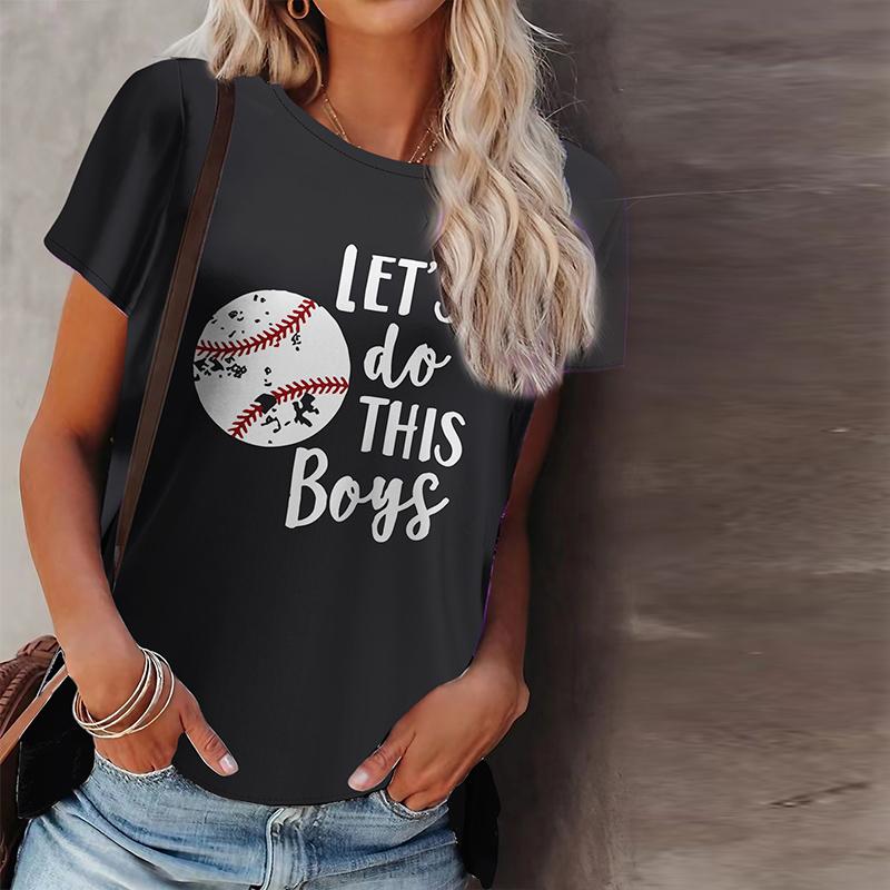 Women Summer T Shirt Baseball and Love Print Short Sleeve Tees Casual Printed Tops