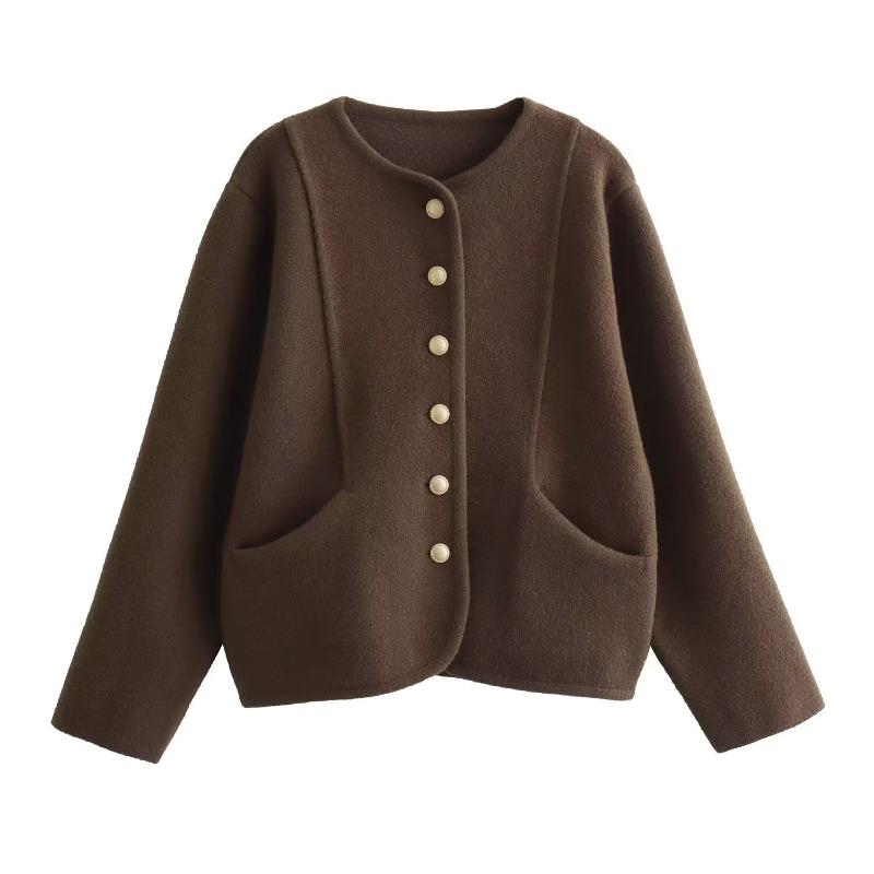 Winter New High-end Woolen Top Jacket Women's Crew Neck Short Women's Coat