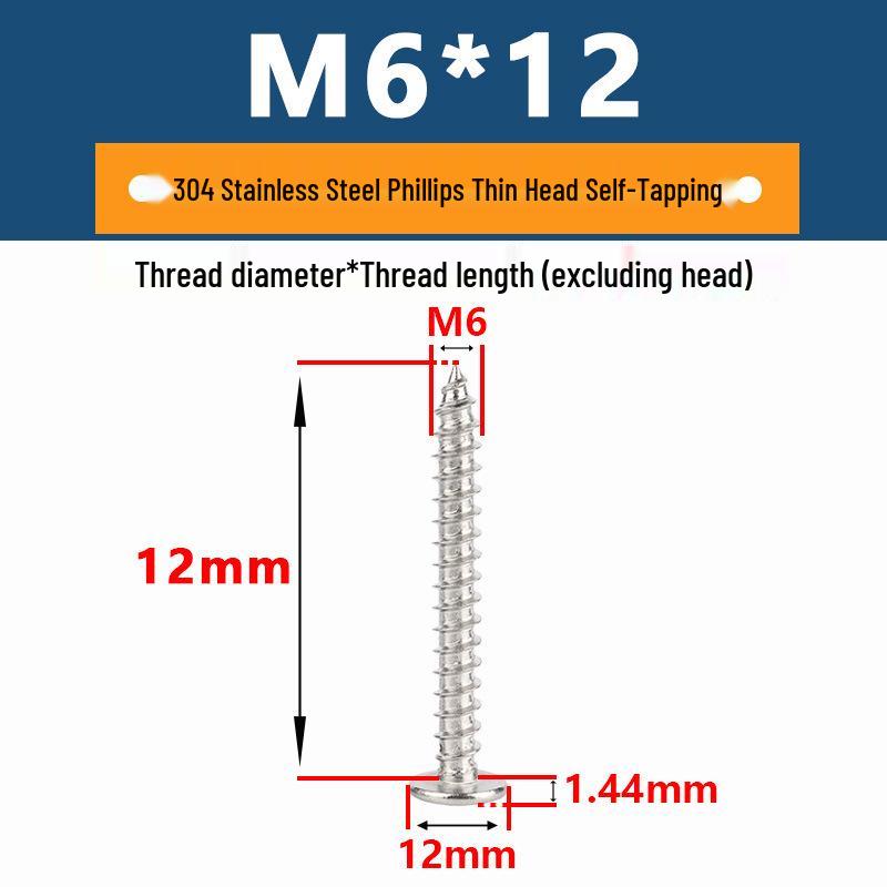 Yigu 304 Stainless Steel Phillips Thin Flat Head Self-Tapping Screw M2-M8, Countersunk Pointed Tail