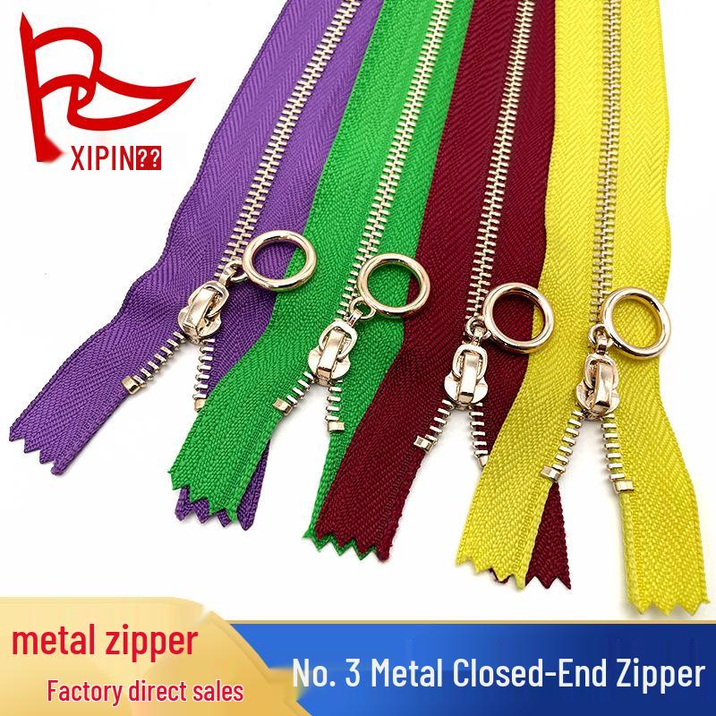 Nein. 3 selbstverriegelnde Messingfarbene Metallreißverschlüsse für Kleidung, Taschen und Puppen