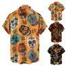 Cămașă pentru bărbați cu mânecă scurtă cu rever cu un singur piept Cămașă hawaiană cu imprimeu cu craniu cu flori de vară