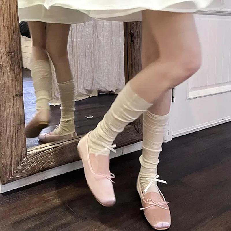 Dámské tenké krajkové podkolenky jednobarevné ledové hedvábí návleky na ruce návleky na nohy ozdoba mašle JK