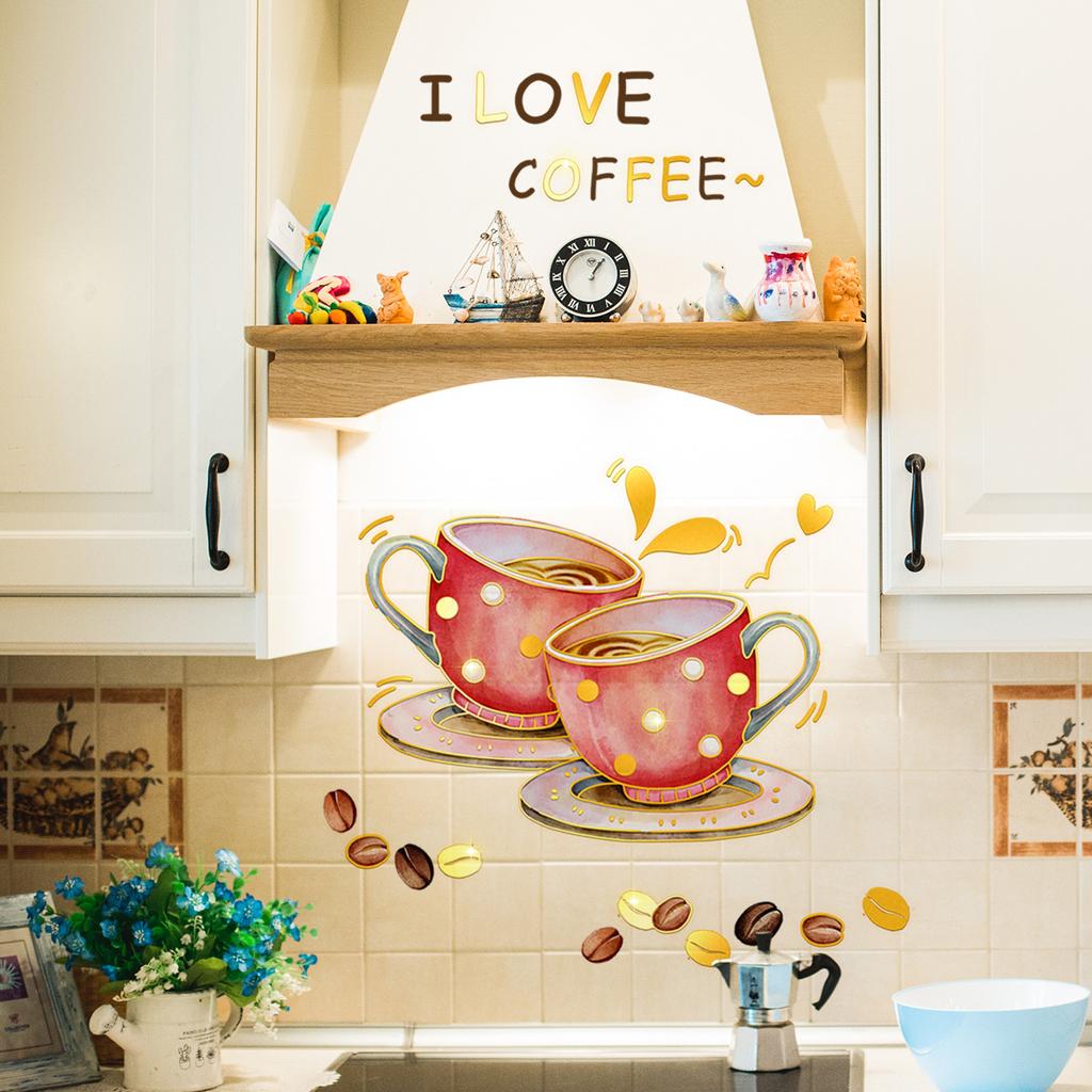 Tj17502 Hand-Painted Coffee Cup Coffee Bean Bronzing Wall Sticker Decoration Children'S Room Bedroom Background Self-Adhesive Wall