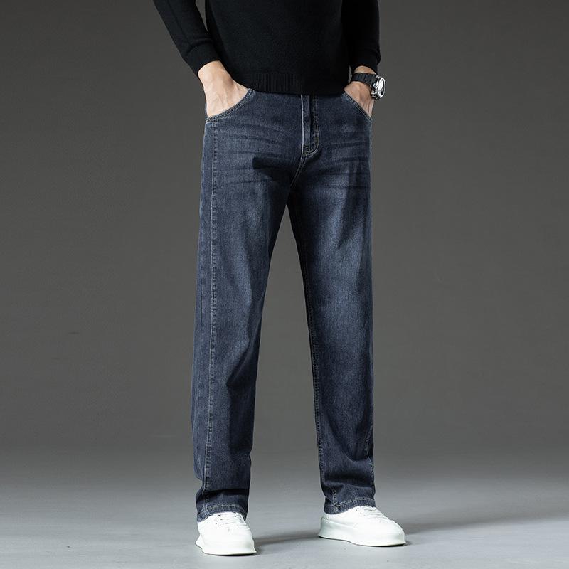 Wide-leg Denim Trousers, Autumn New Trendy Brand Men's Jeans, Loose Elastic Straight Leg, Trendy And Versatile