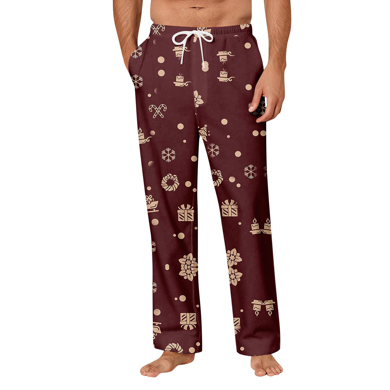 

Мужские удобные повседневные брюки с рождественским принтом и карманом, домашние брюки для сна L розовый