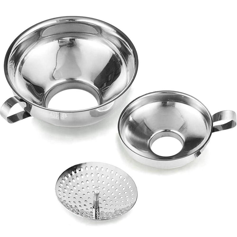 Stainless Steel Canning Funnel Wide Mouth Oil Filter Funnel Kitchen Funnel Set Salad Dressing