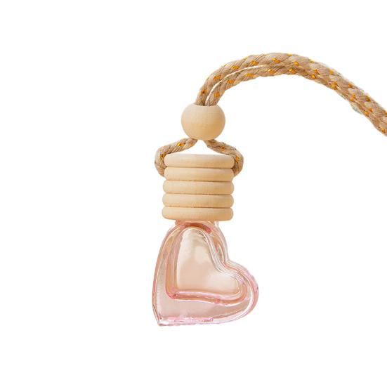 6ML Car Refillable Perfume Bottle Decoration Colorful Love Heart Shape Wood Lid Clear Glass Aromatherapy Essential Oil Empty Bottle Hanging Pendant