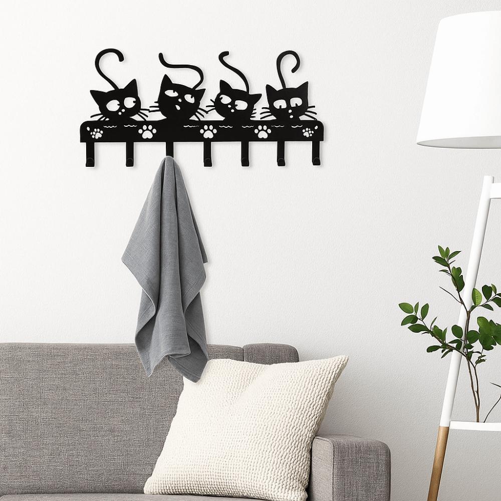 Stylish Nordic Black Cat Wall Hook Black Iron Cartoon Cat Coat Hook Wall Hanging Cat-Shaped Cat Wall Hat Hanger Home Decor