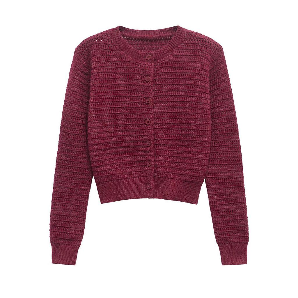 2025 Spring Women's Slim Knit Cardigan - Elegant, Versatile, Round Neck, Long Sleeve