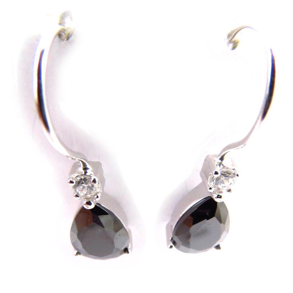 Les Trésors De Lily [F6226] - Boucles Argent 'Goutte Cristalline' Noir Blanc