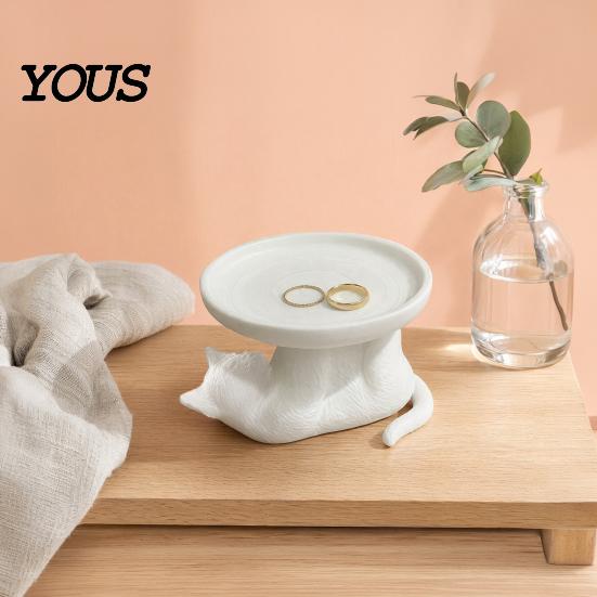 Jewelry Display Tray 3D Printed Reclining Cat Tray, Cute Ring Holder & Earring Organizer Dish for Dresser Vanity, Decorative Kitten Trinket Bracelets