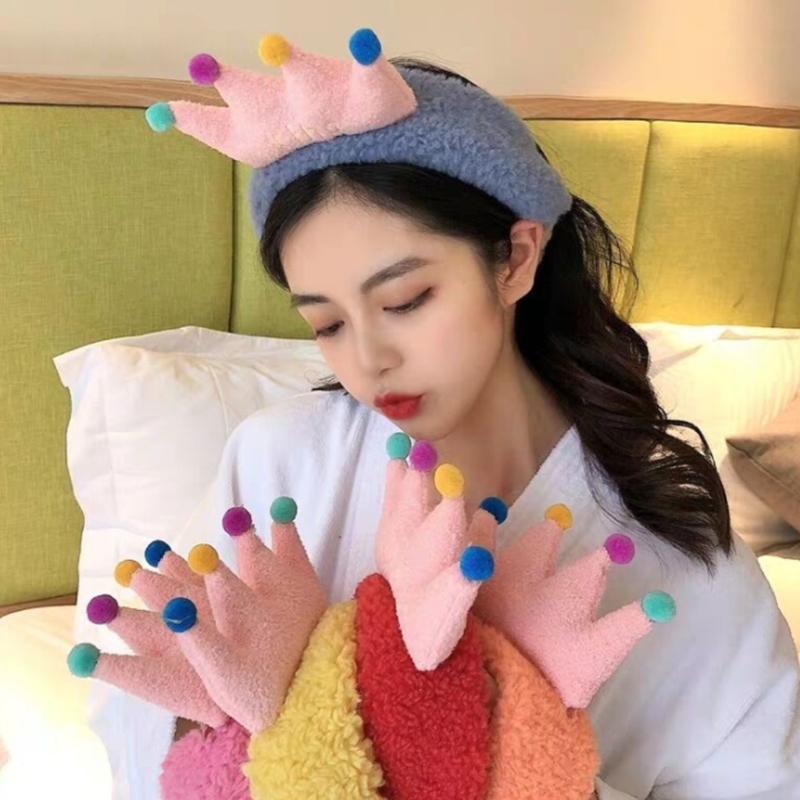 Plush Colorful Crown Hairband Soft Spa Headbands Elastic Furry Turban Non-slip Headwrap for Washing Face Makeup Tool