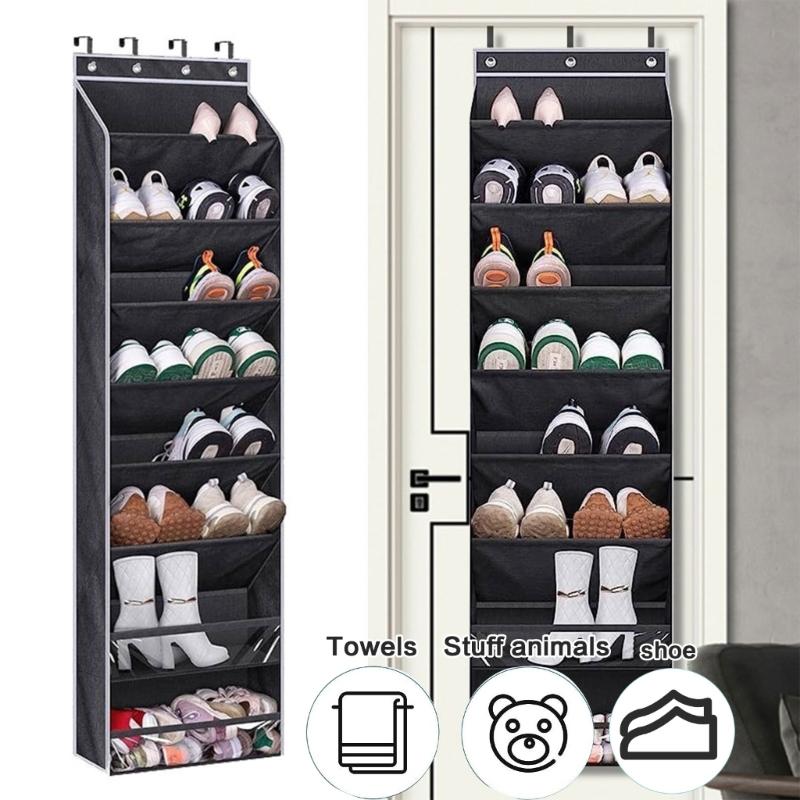 Versatile 8 Level Over Door Shoe Holder Footwear Hanger with Large Pocket Space Saving Shoe Organizer for Closet