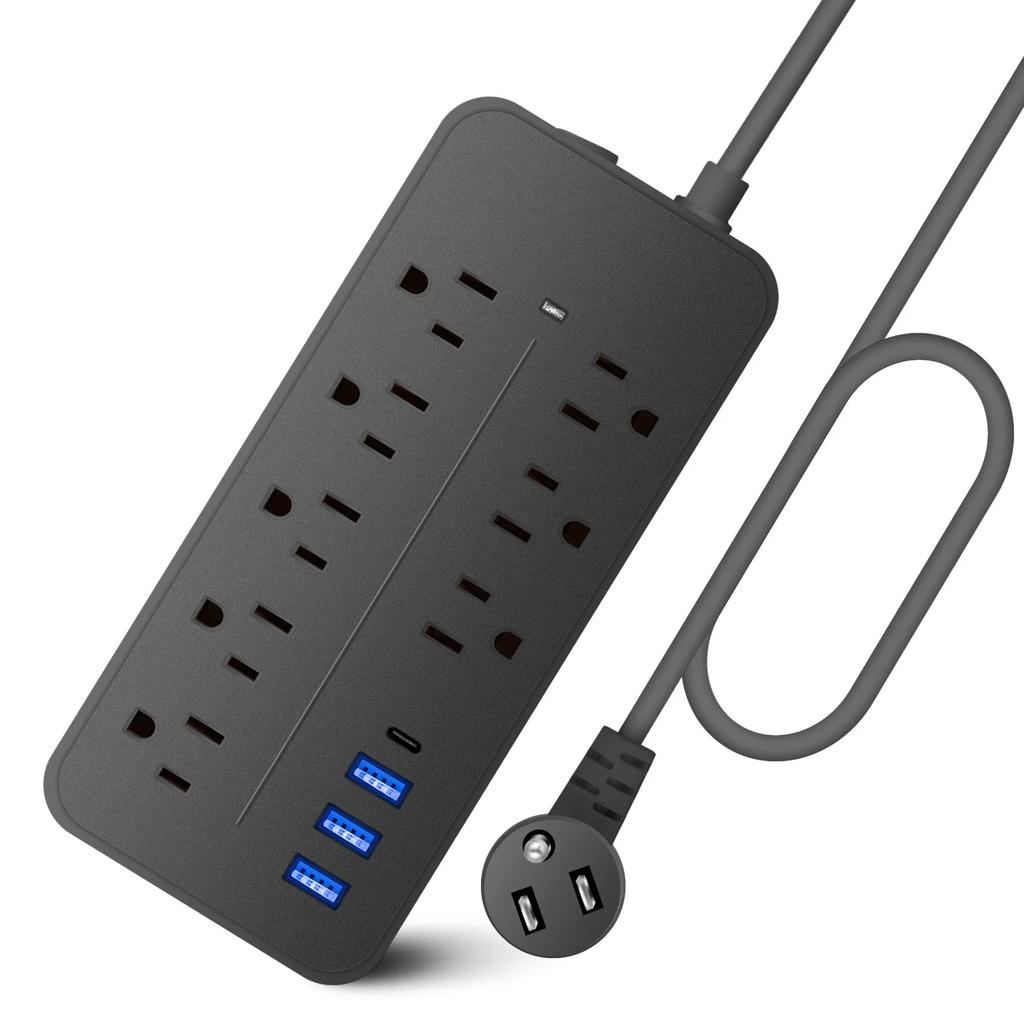 Fast Charge Power Strip, 4 Outlets & 4 USB (2 Type-C) with 10ft Extension Cord & Surge Protection for Multiple Devices