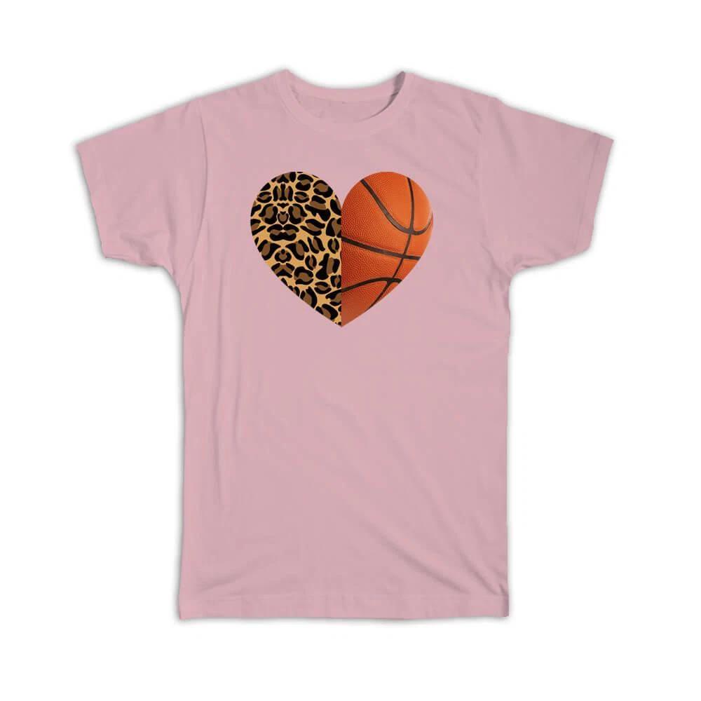 Gift T-Shirt : Printed Heart Cheetah Animal Print Basketball Ball Love Lover 2XL