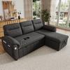 L-förmiges Ecksofa mit links/rechts ausziehbarer Ottomane, Schlaffunktion, Stauraum in der Ottomane, USB/Typ-C-Panel, Chenille-Stoff, Grau.