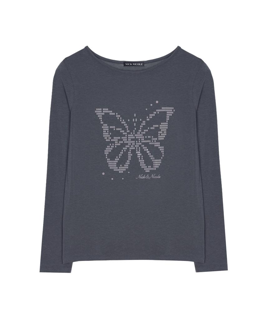 Nigaennikol Pixel Butterfly Graphic Top_Charcoal