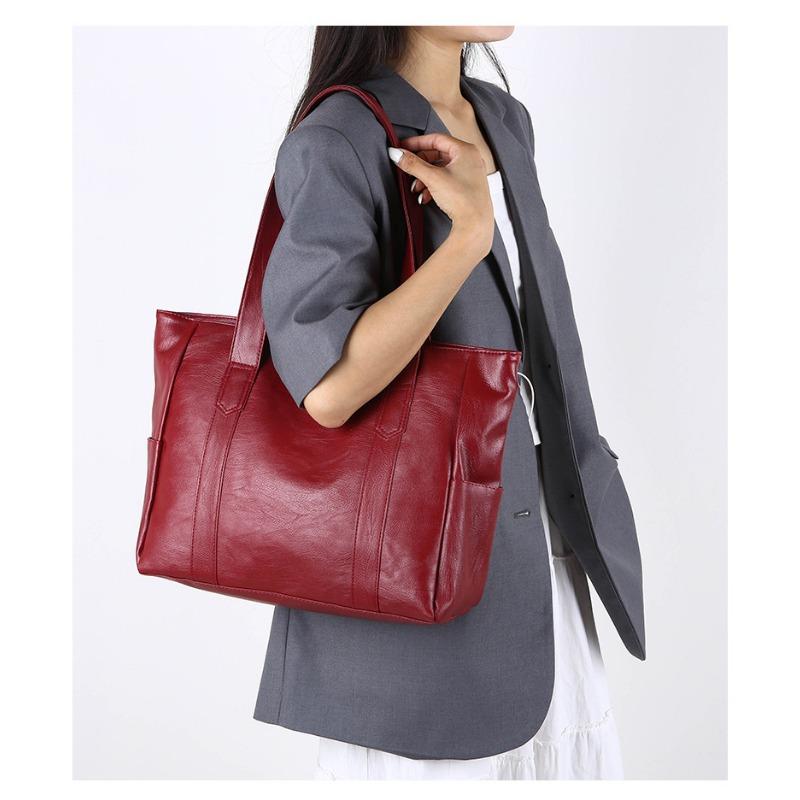 New Versatile Minimalist Large Capacity Tote Bag Shoulder Handheld Bag Thickened Soft Leather