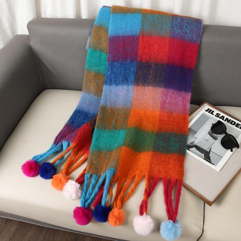 Luxuriöser Karoschal Winter Warm Kaschmir Damen Pompon Pashmina Foulard Damen Schals Damen Quasten Schal Stola Wickeltuch Design Neu