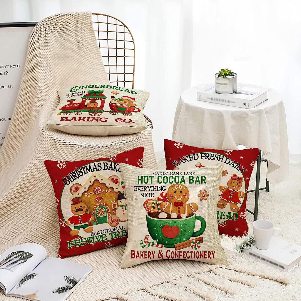 Christmas Pillowcase Nordic Striped Santa Letter Printed Cushion Cover Home Car Sofa Waist Pillowcase