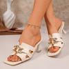 Stilettos Sandals For Womens Summer Low Heels Slip Slides Sandal Square Open Toe Dress Shoes For Women Outdoor Party Wear Shoe