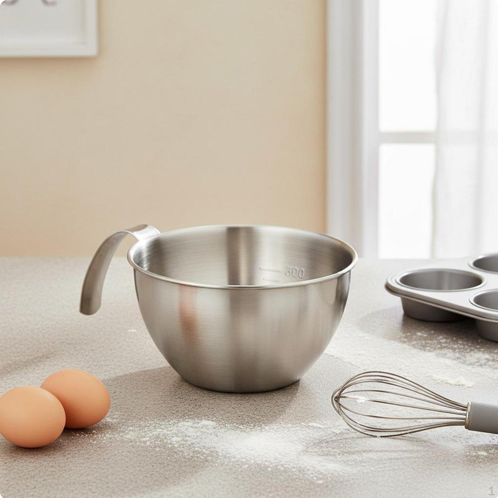 Stainless Steel Mixing Bowl Internal Measurement Markings Spouted Measuring Cup Food Grade Graduated 12CM